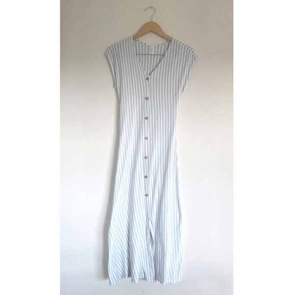 Striped Blue Button-Down Dress - Picture 1 of 9